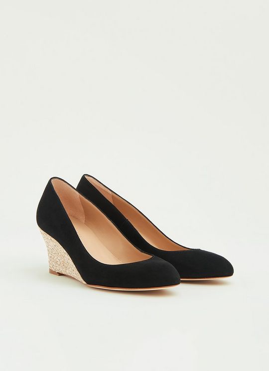 Eevi Black Suede Espadrille Wedges