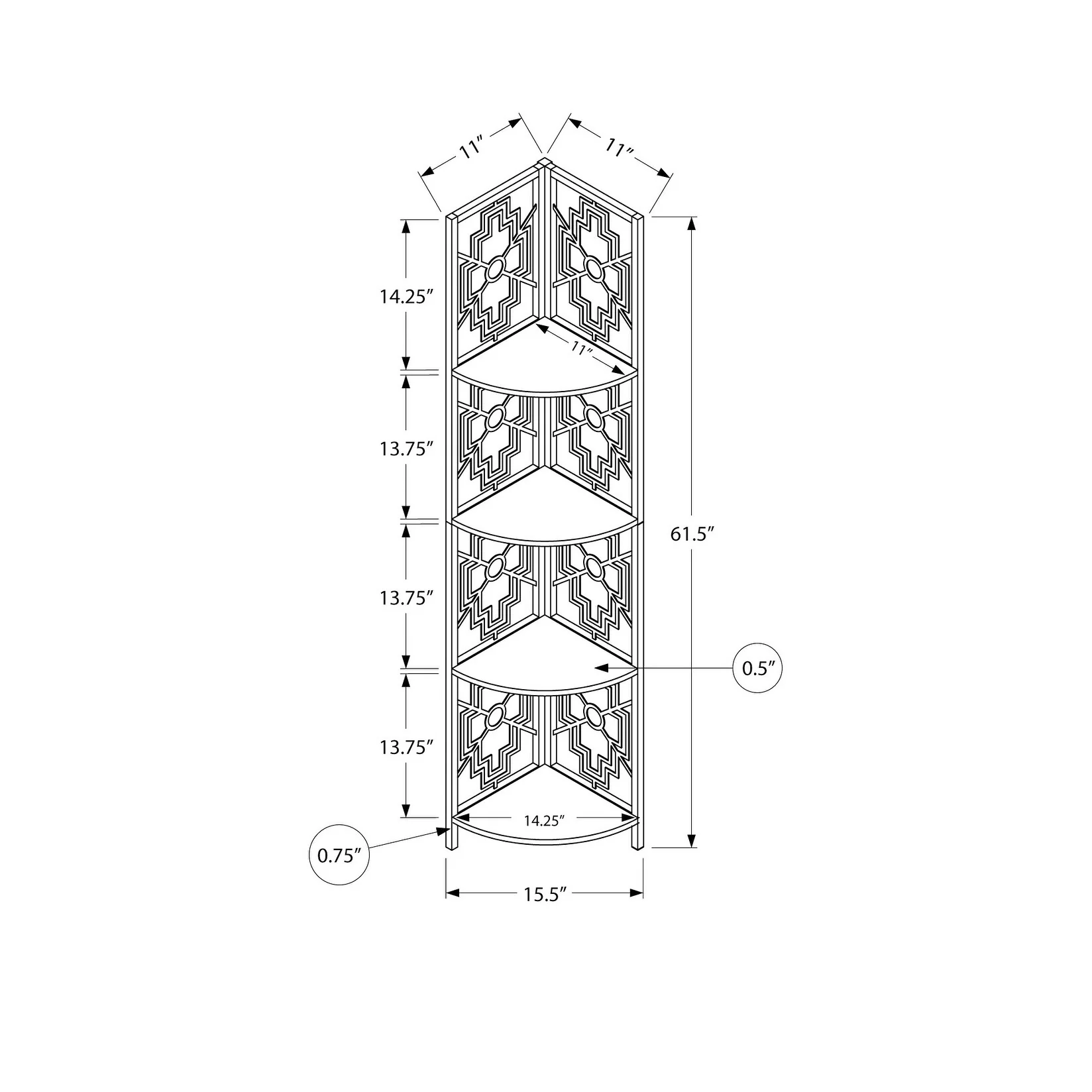 Bookshelf, Bookcase, Etagere, Corner, 4 Tier, 62h, Office, Bedroom, Laminate, Metal, Transitional