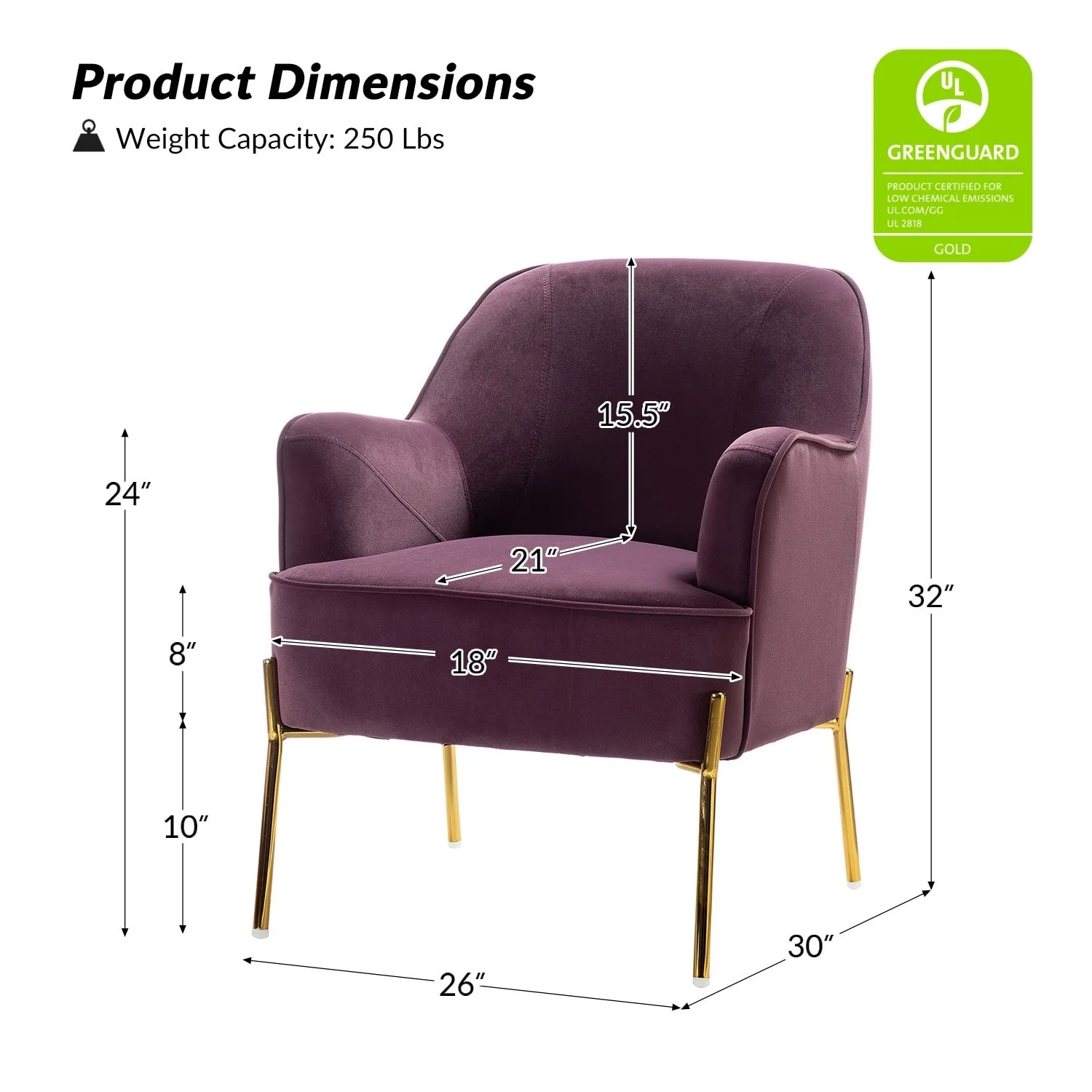 Marina Modern Velvet Accent Chair with Golden Legs Set of 2 by HULALA HOME