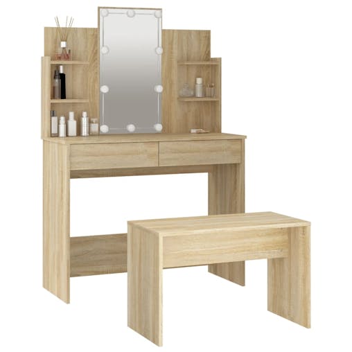 NNEVL Dressing Table Set with LED Sonoma Oak Engineered Wood