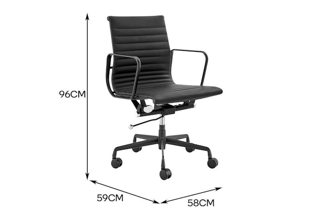 NNEKGStandard Matte Black Aluminium Low Back Office Chair (Black Leather)