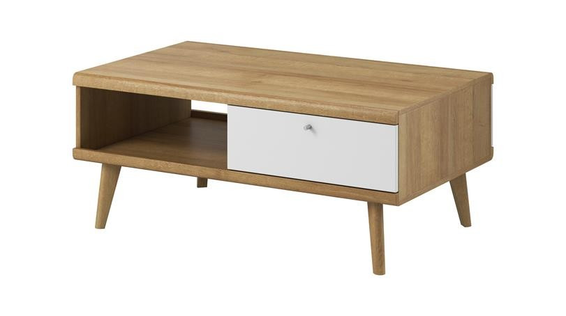 Stolik kawowy ławaPRIMO 107 cm Biały   Dąb Riviera