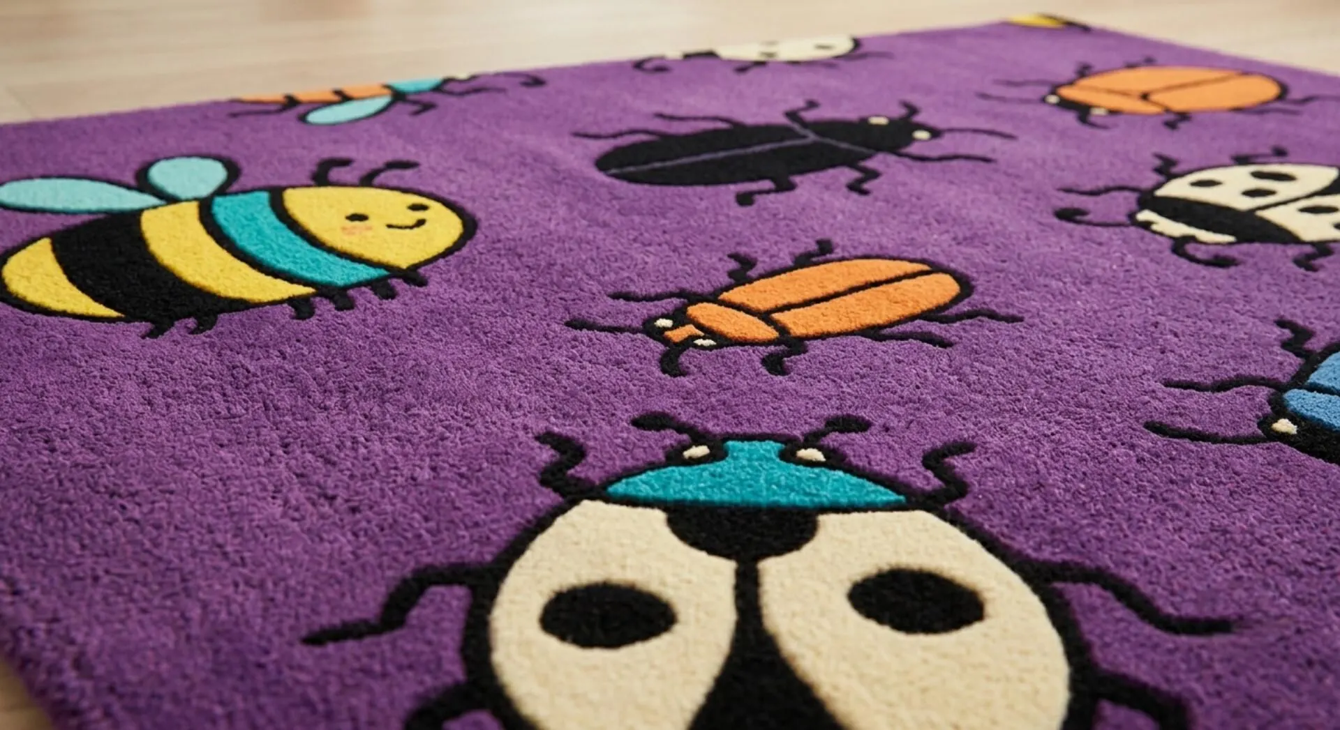 8x10 Hand Tufted Bug Rug, Purple Insect Area Rug, 100% Wool Carpet, Colorful Beetle Rug, Whimsical Modern Living Room & Kids Room Decor