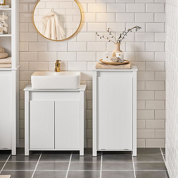 Meuble de Rangement de Salle de Bain avec 1 Panier à Linge Amovible,BZR100-W, SoBuy
