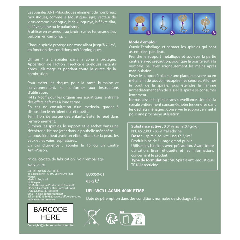 Spirale antimoustique 40H x10 avec support métal x2