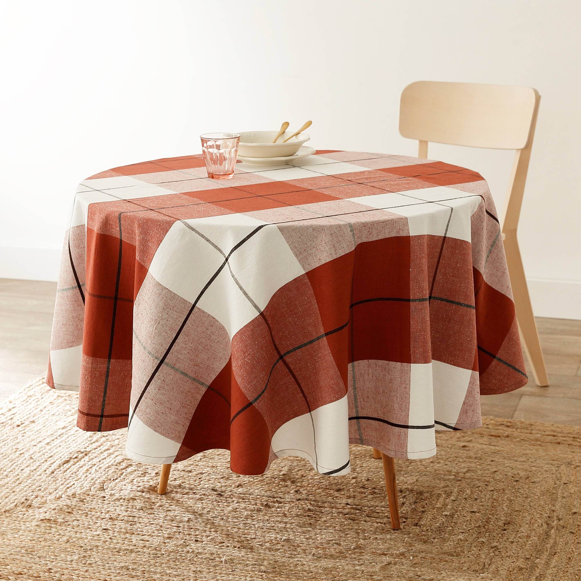 Nappe carreaux coton lin tissé teint