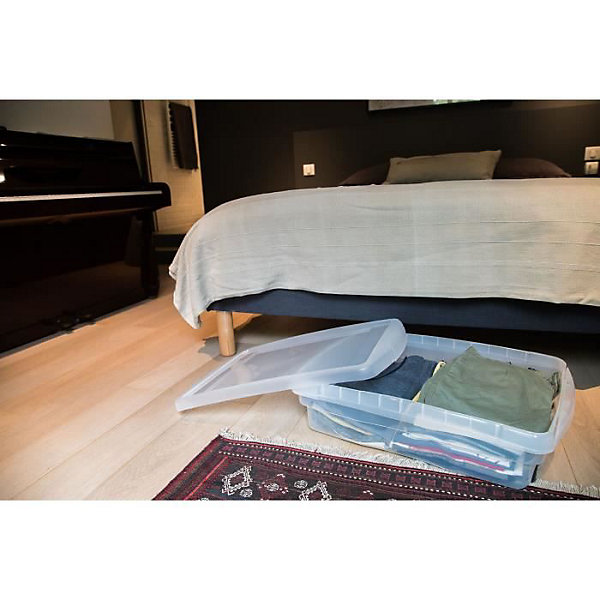 EDA PLASTIQUE Coffre de rangement dessous de lit 40 L avec roulettes - Naturel - 68 x 48 x 17,5 cm
