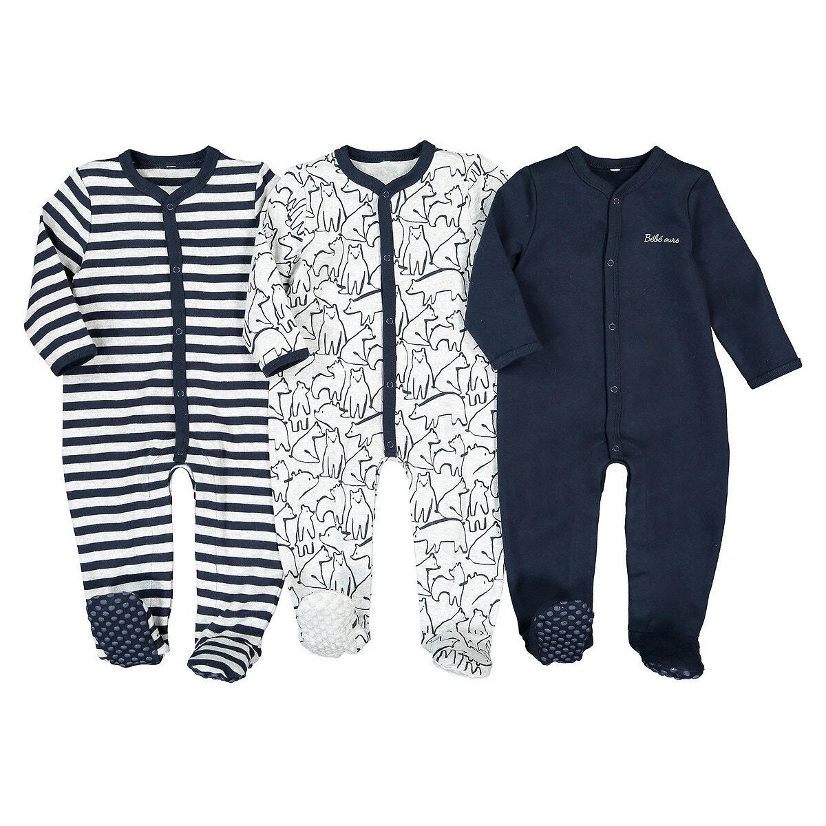 Lot de 3 pyjamas 1 pièce en coton