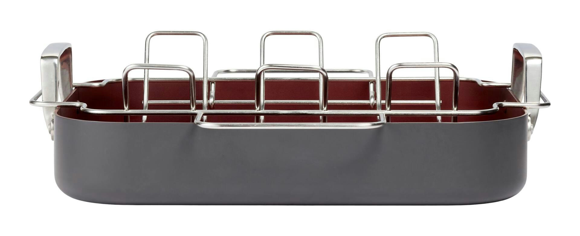 PADERNO Hard Anodized Roaster w/ Smart V-Rack, Non-Stick, Dishwasher Safe, 41.3 x 33.6cm