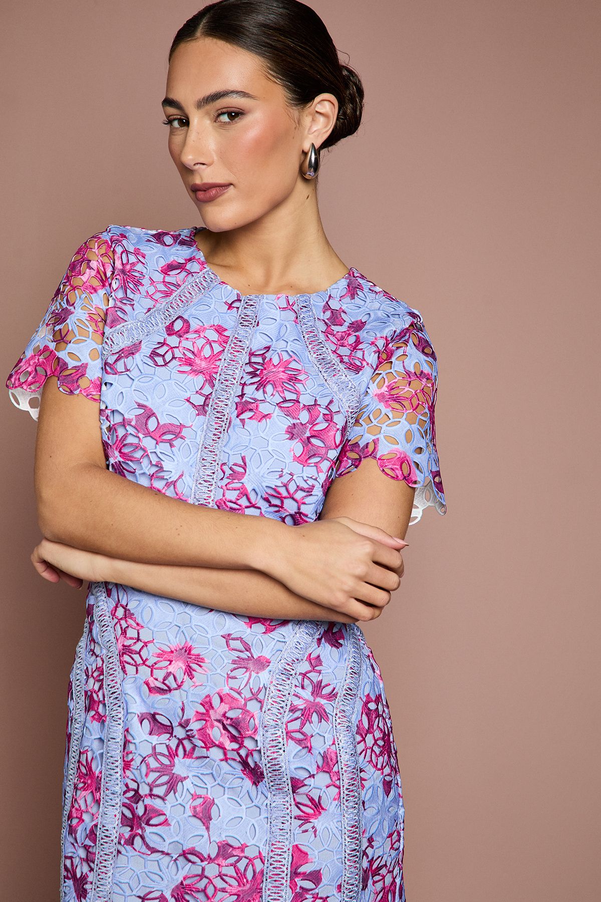Coast Printed Lace Midi Pencil Dress