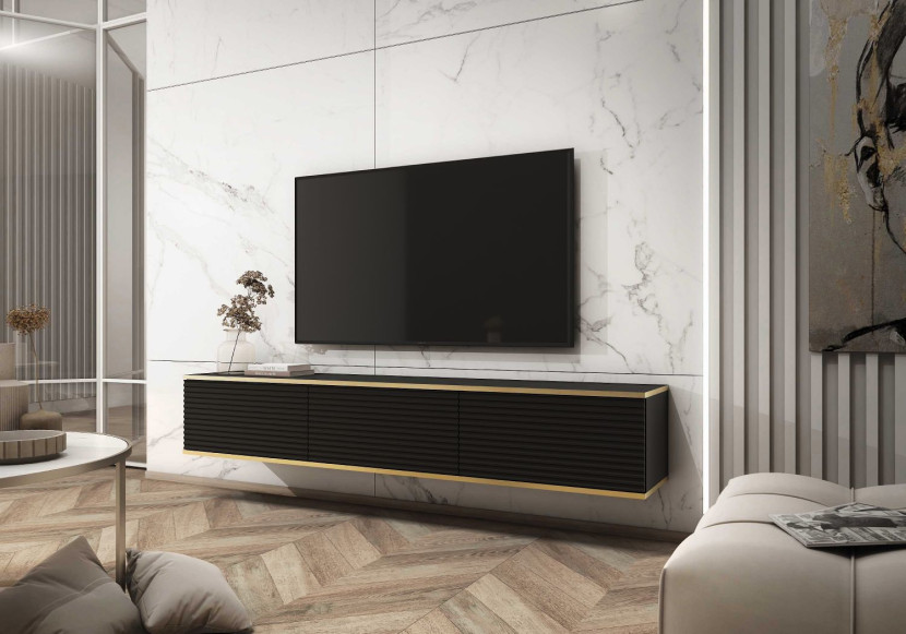Szafka RTV ORO MDF 175 czarny   złoto