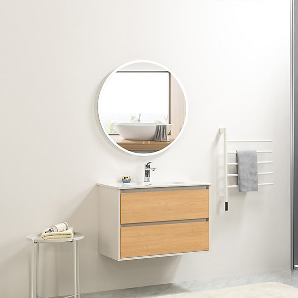 Pack Meuble prémonté 60 blanc effet bois-Vasque résine-Robinet chromé-Miroir JOY - bain-bain