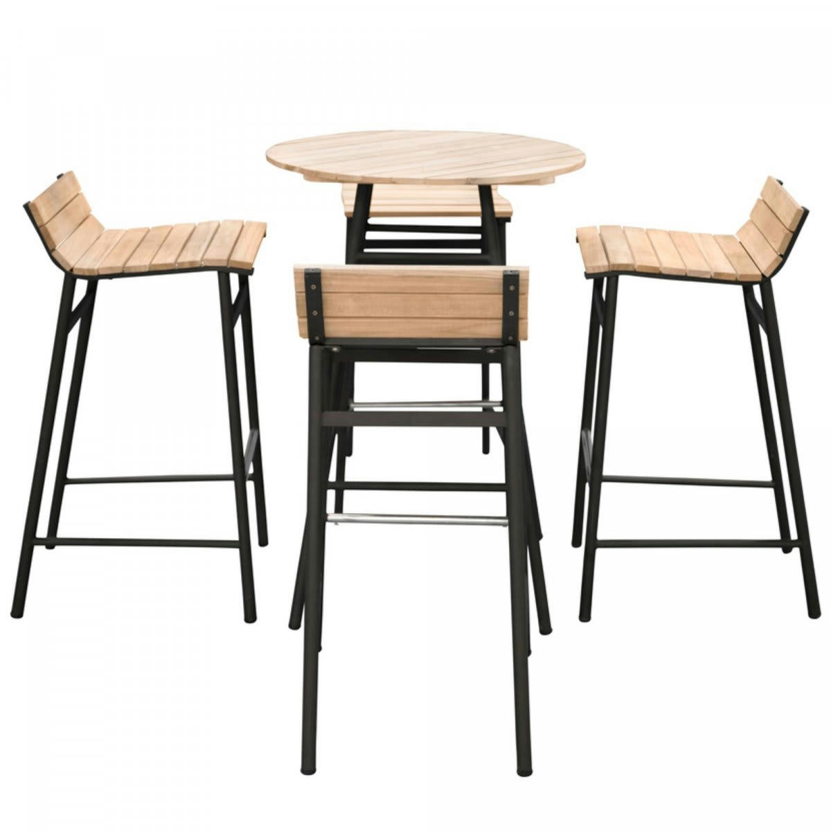 FETIDE - Set table de bar + 4 tabourets en bois et métal