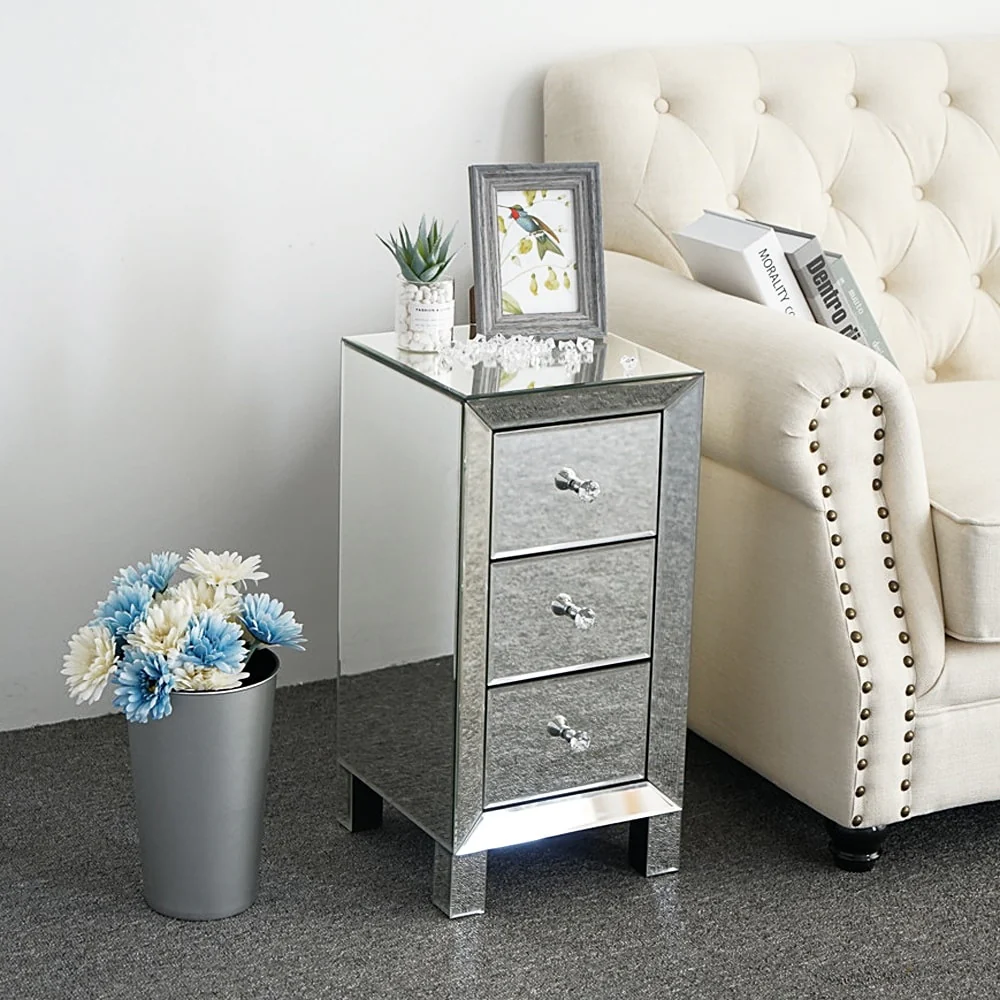 Mirror Face Sliver 3-Drawer Nightstand