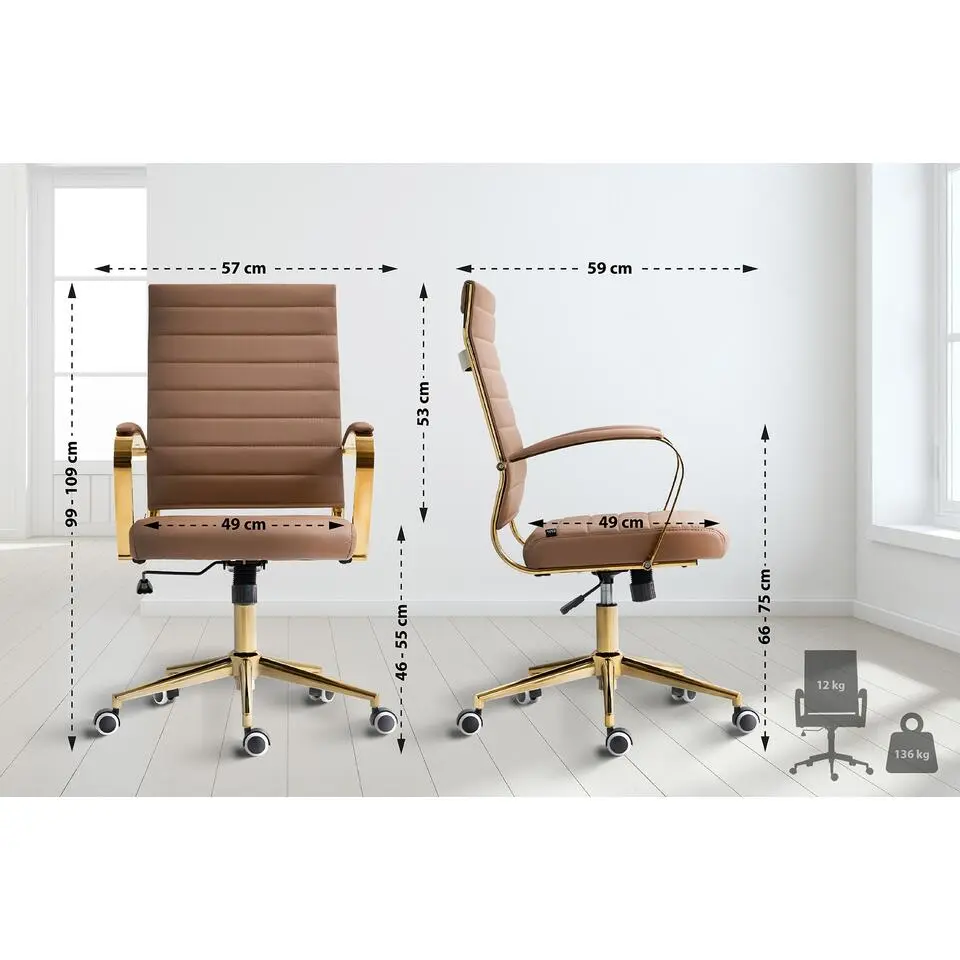 CLP Bureaustoel Havanna goud Frame - Kunstleer - licht bruin