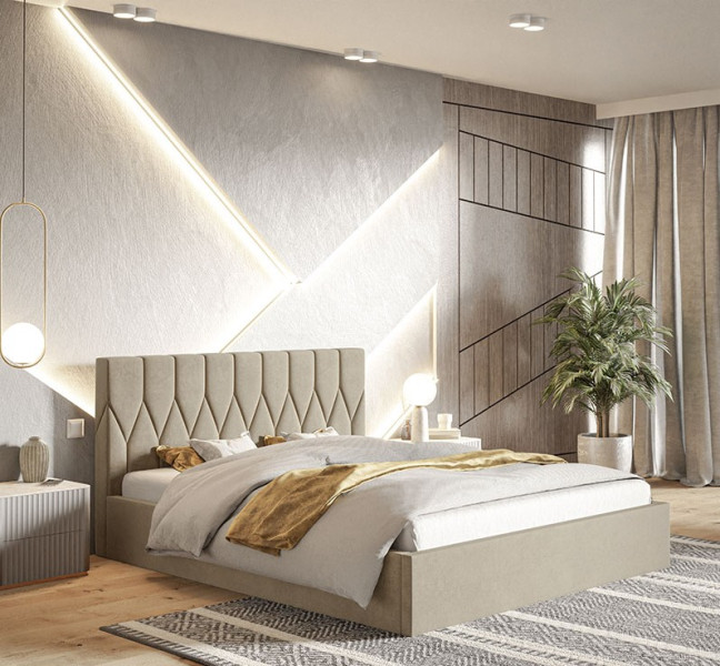 Łóżko tapicerowane 120x200 OLDO 9 jednoosobowe, z pojemnikiem- beżowe