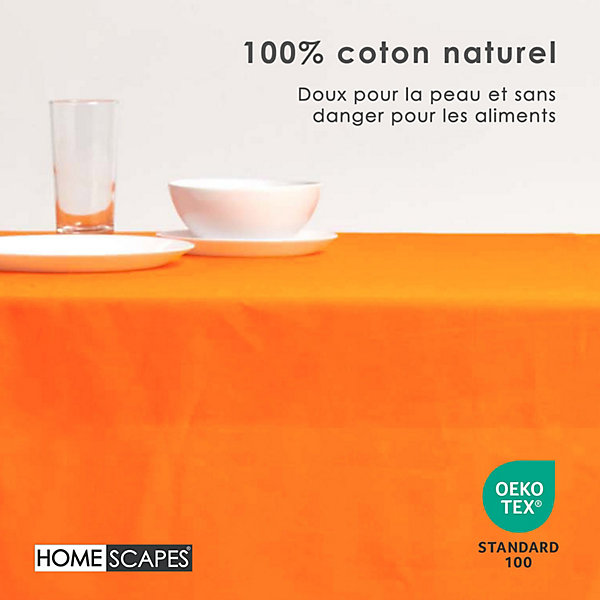 Nappe rectangulaire en 100% coton - orange - 137 x 178 cm - HOMESCAPES - Lavable en machine