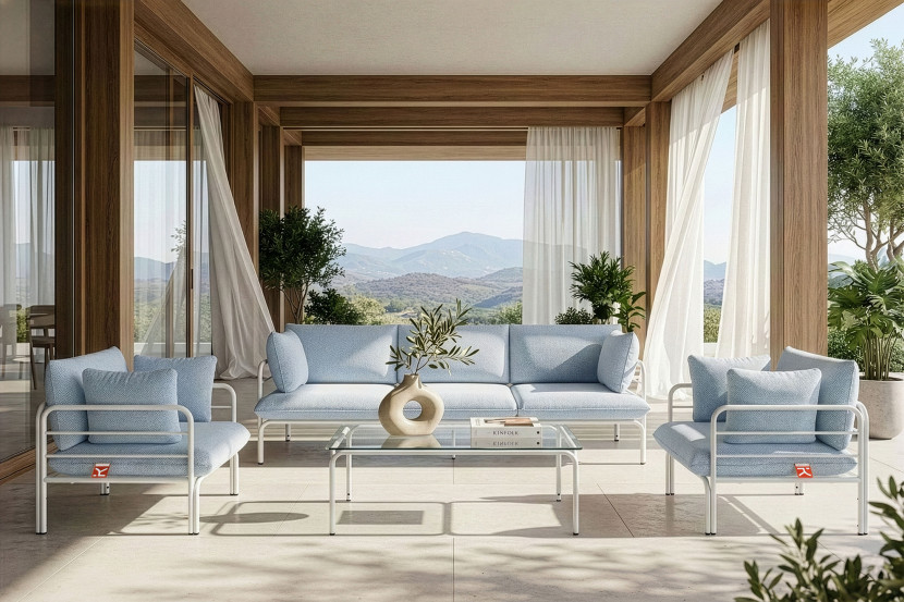 KONSIMO RAMBE Sofa 3-osobowa do ogrodu stelaż ze stali styl loft