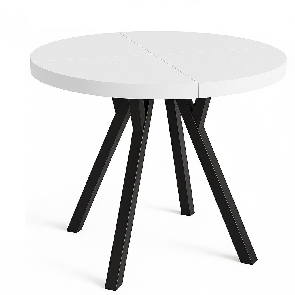 Stół rozsuwany okrągły 80/180cm blat 3,6cm Metal Biały