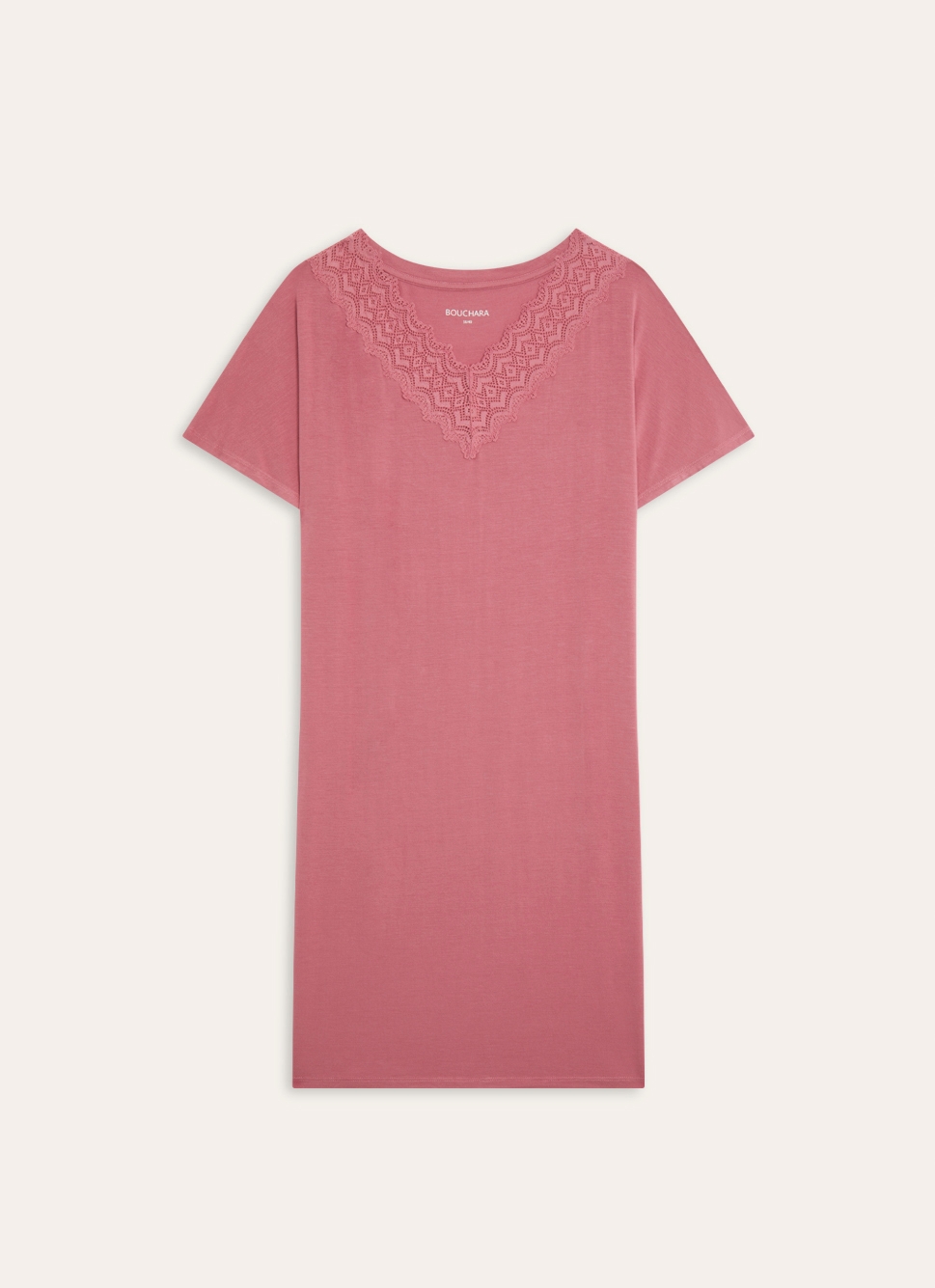 CHEMISE DE NUIT MANCHES COURTES DÉTAIL DENTELLE BOIS DE ROSE