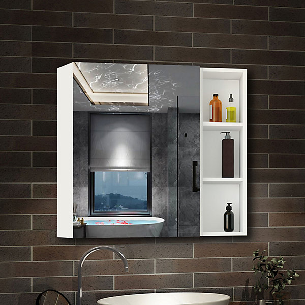 Armoire de Toilette Mural avec Miroir Niches Intégrées et Rangement Fermé - Moderne, Blanc, 70x70 cm, AICA Sanitaire