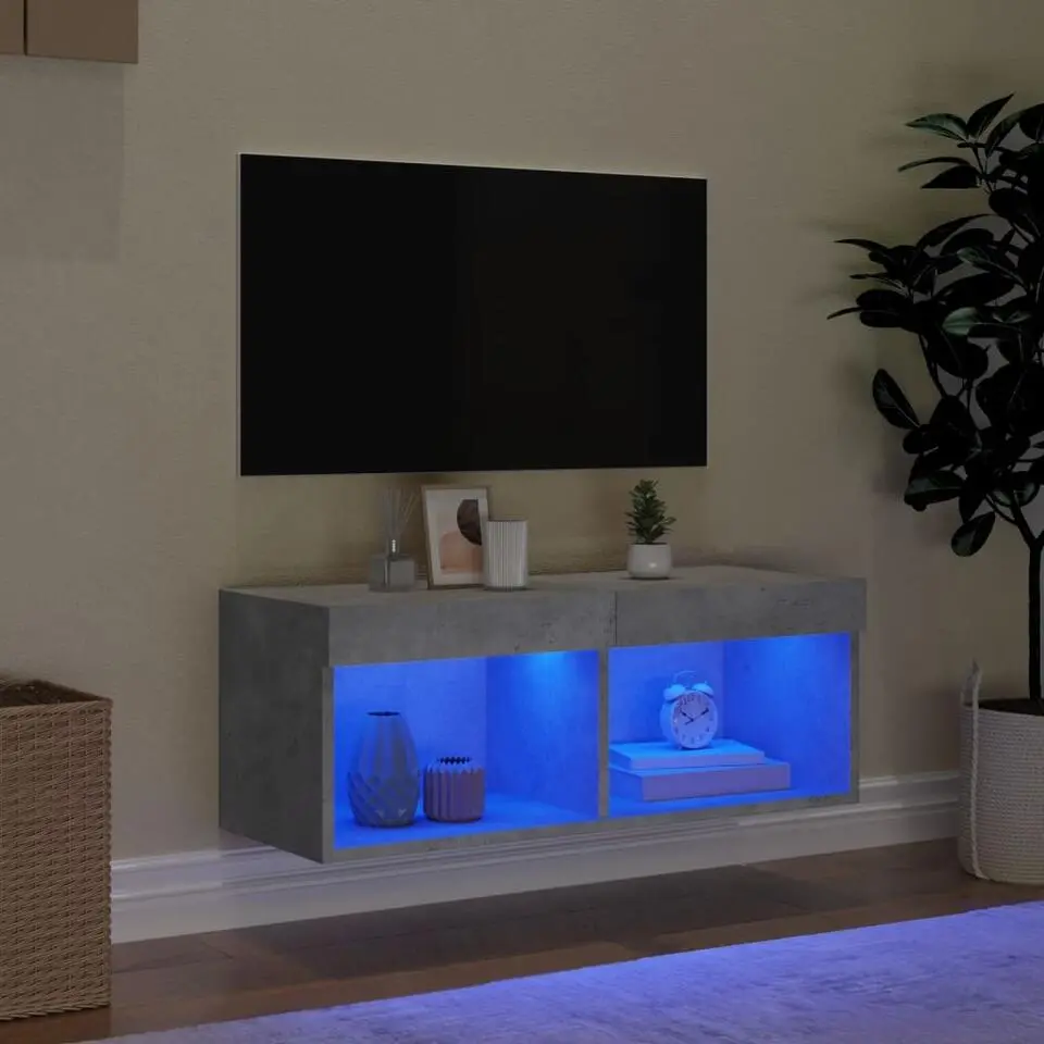 vidaXL - Tv-meubel - Betongrijs - Hout - 80 x 30 x 30 cm - Met LED-verlichting