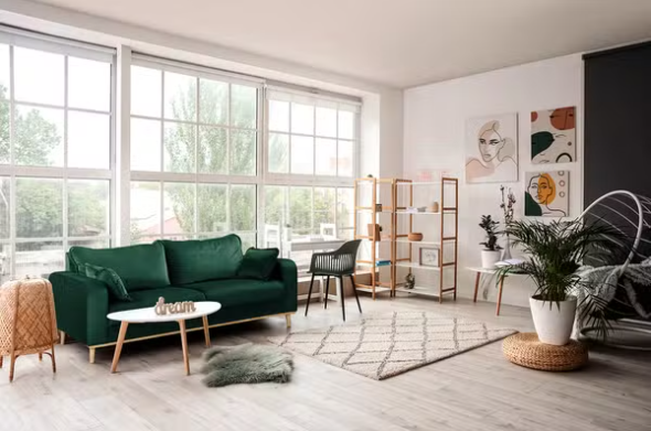 Ropez Beata sofa 3 osobowa wysokie nóżki welur zielony