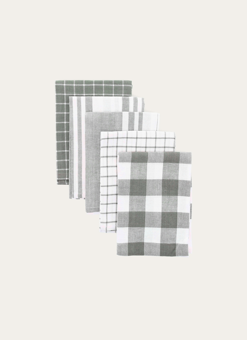 LOT DE 5 TORCHONS EN COTON VERT SAUGE