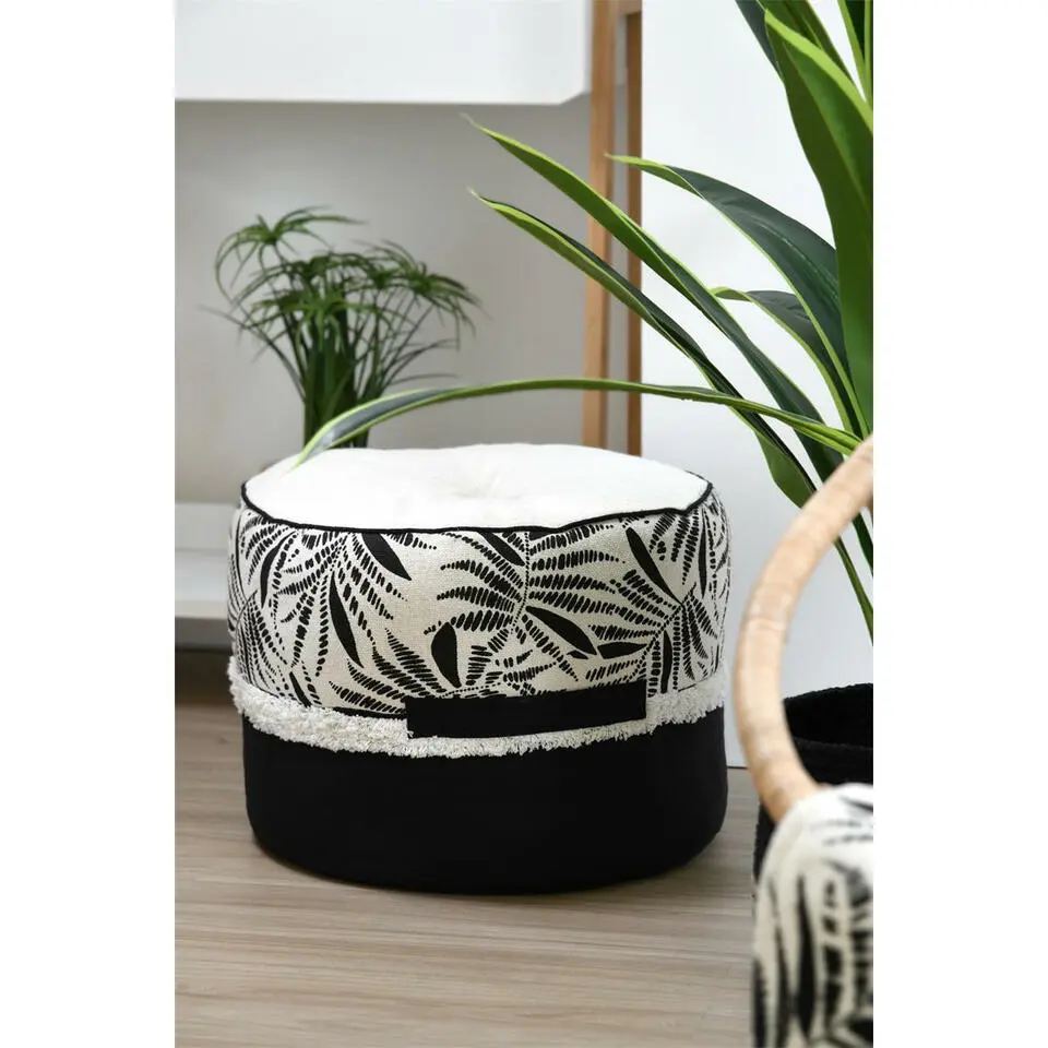Stof Textiles Poef om te zitten Ziana - wit/zwart - D40 x H30 cm
