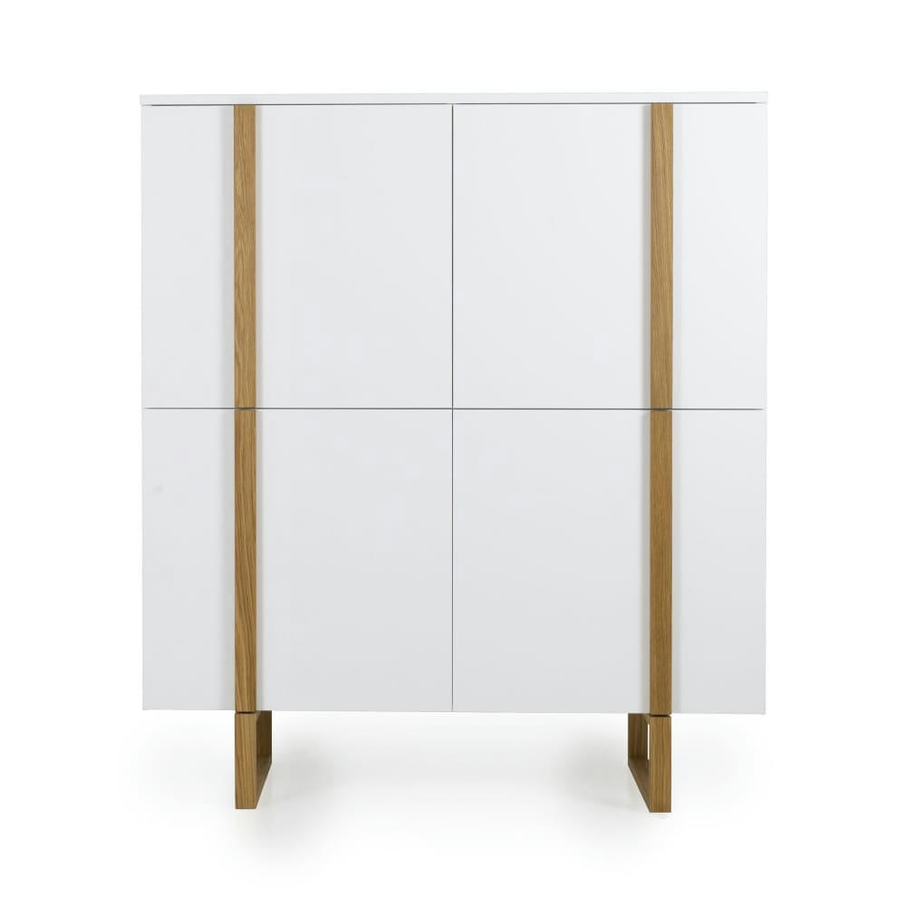 BIRKA - Buffet haut 8 compartiments de rangement blanc