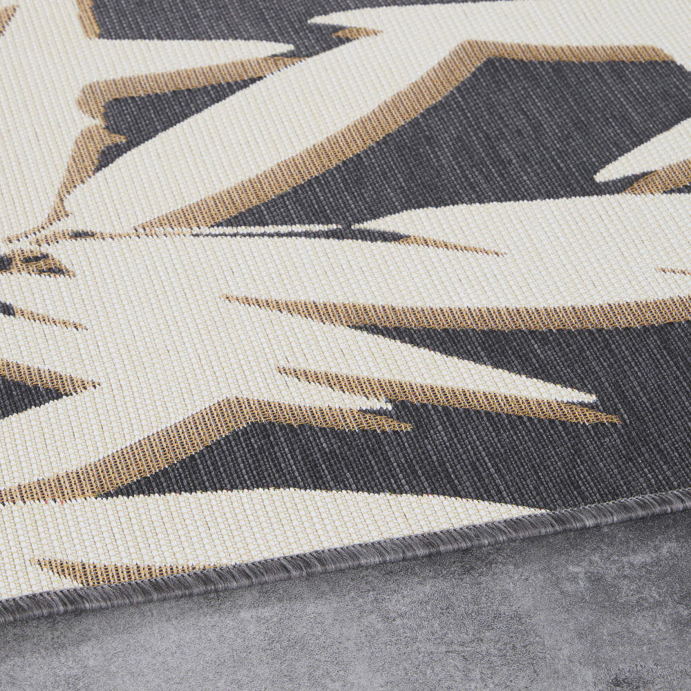 OVERBROOK - Tapis tissé jacquard imprimé feuillage écru et noir 160x230