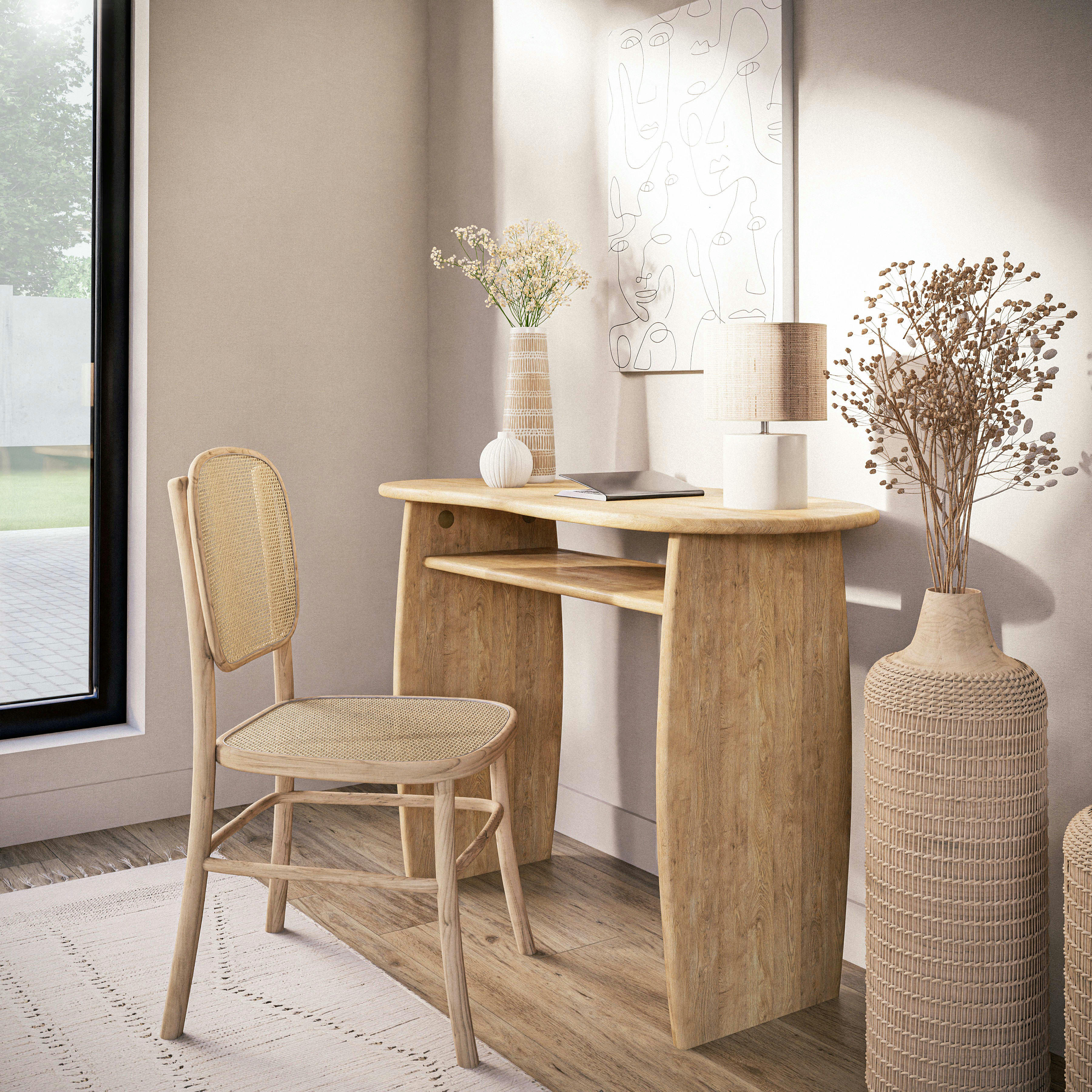 KRAFT - Vase trapèze en grès blanc et beige H31