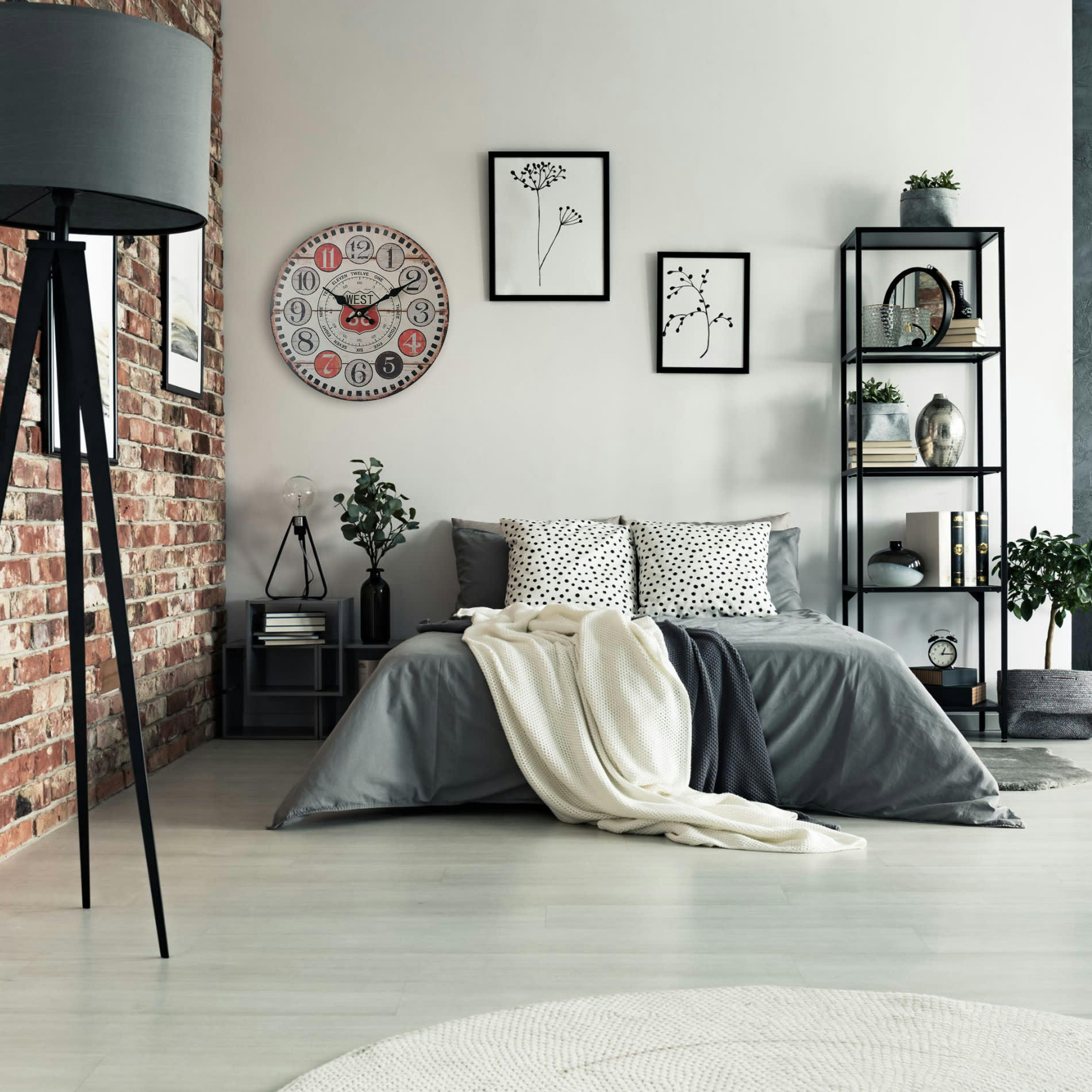 - Horloge murale vintage en MDF brun, noire et rouge ø 33,8 cm