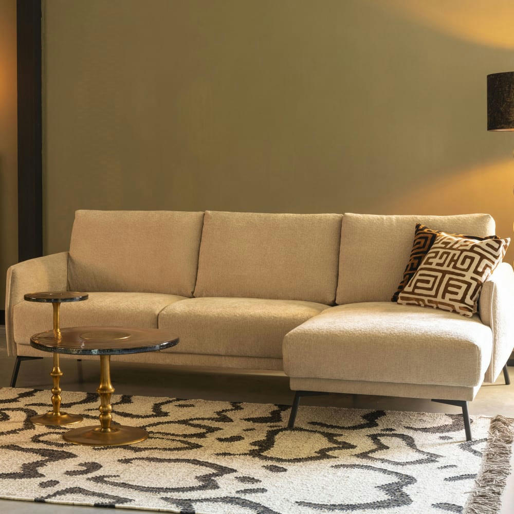 HARPER - Canapé d'angle gauche en tissu chenille beige 3 places