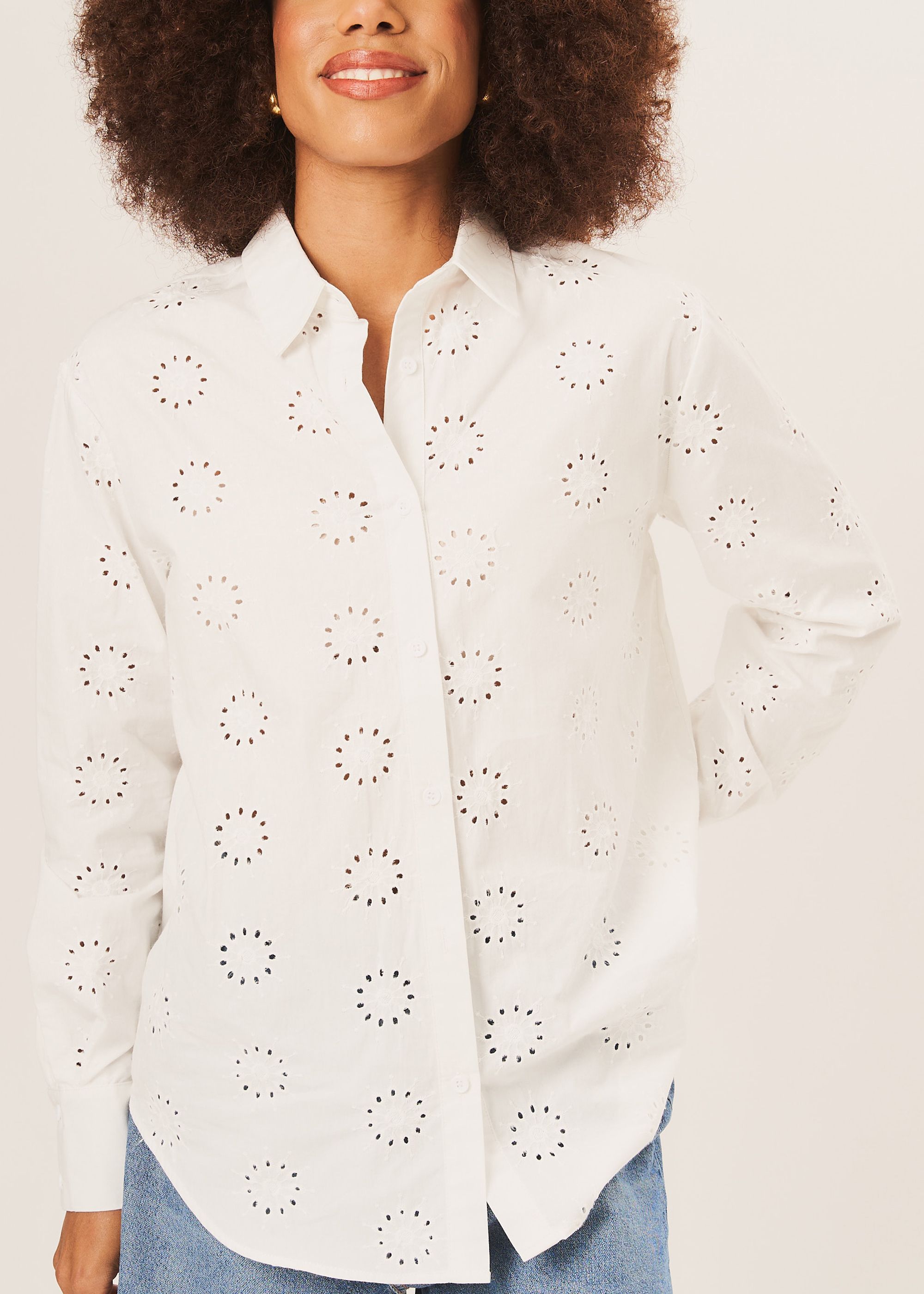 Gini London White Cotton Embroidered Long Sleeves Shirt