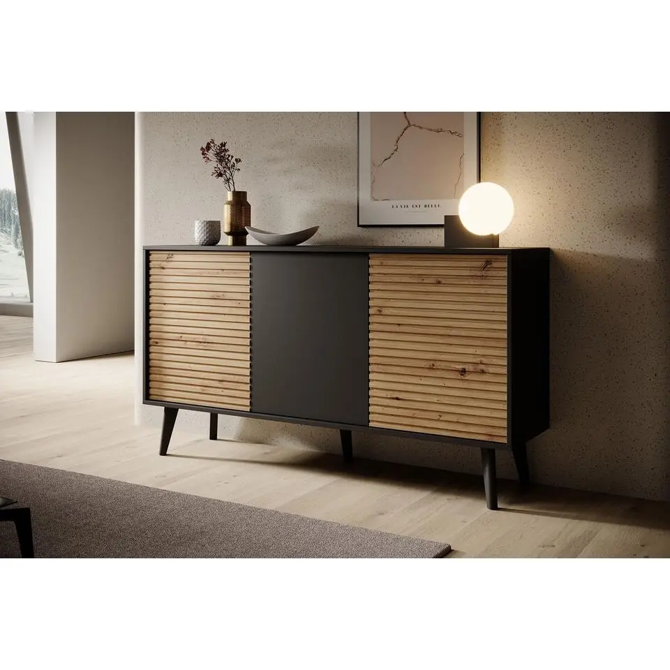 Meubella - Dressoir Palladium - Eiken - Zwart - 154 cm