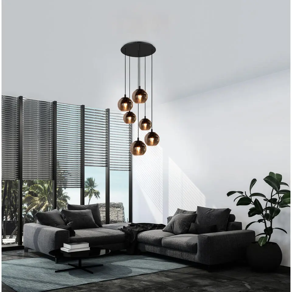 Stars of Light Lemorieta Hanglamp - E27 - 6-lichts - &Oslash; 57 cm - Zwart/Goud