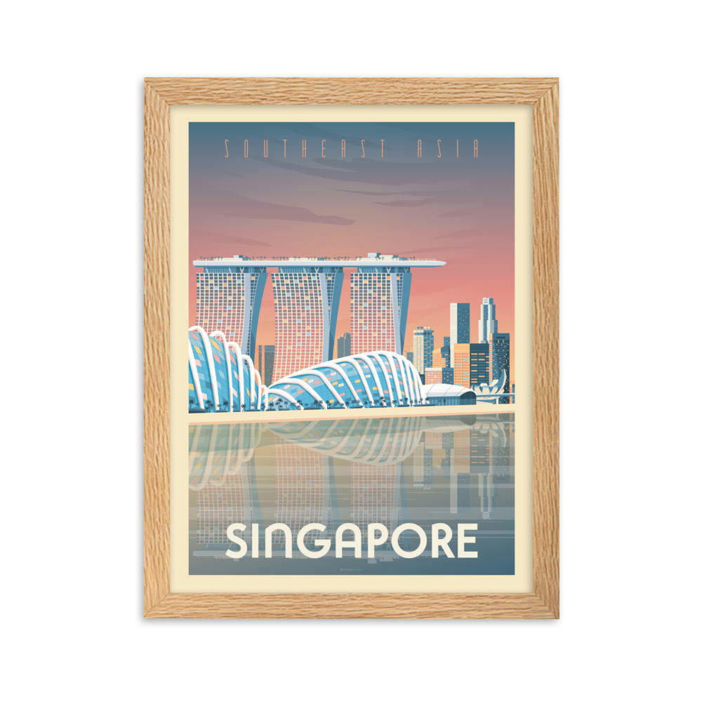 - Affiche Singapour Asie avec Cadre (Bois) 21x29,7 cm