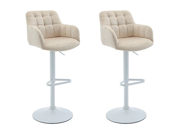 Lot de 2 tabourets de bar en velours et métal blanc - Hauteur réglable - Crème - PEGA