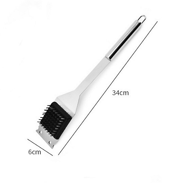 Brosse à gril en acier inoxydable, brosse à gril et grattoir avec manche de luxe, brosse de nettoyage pour gril, 34 x 6 cm