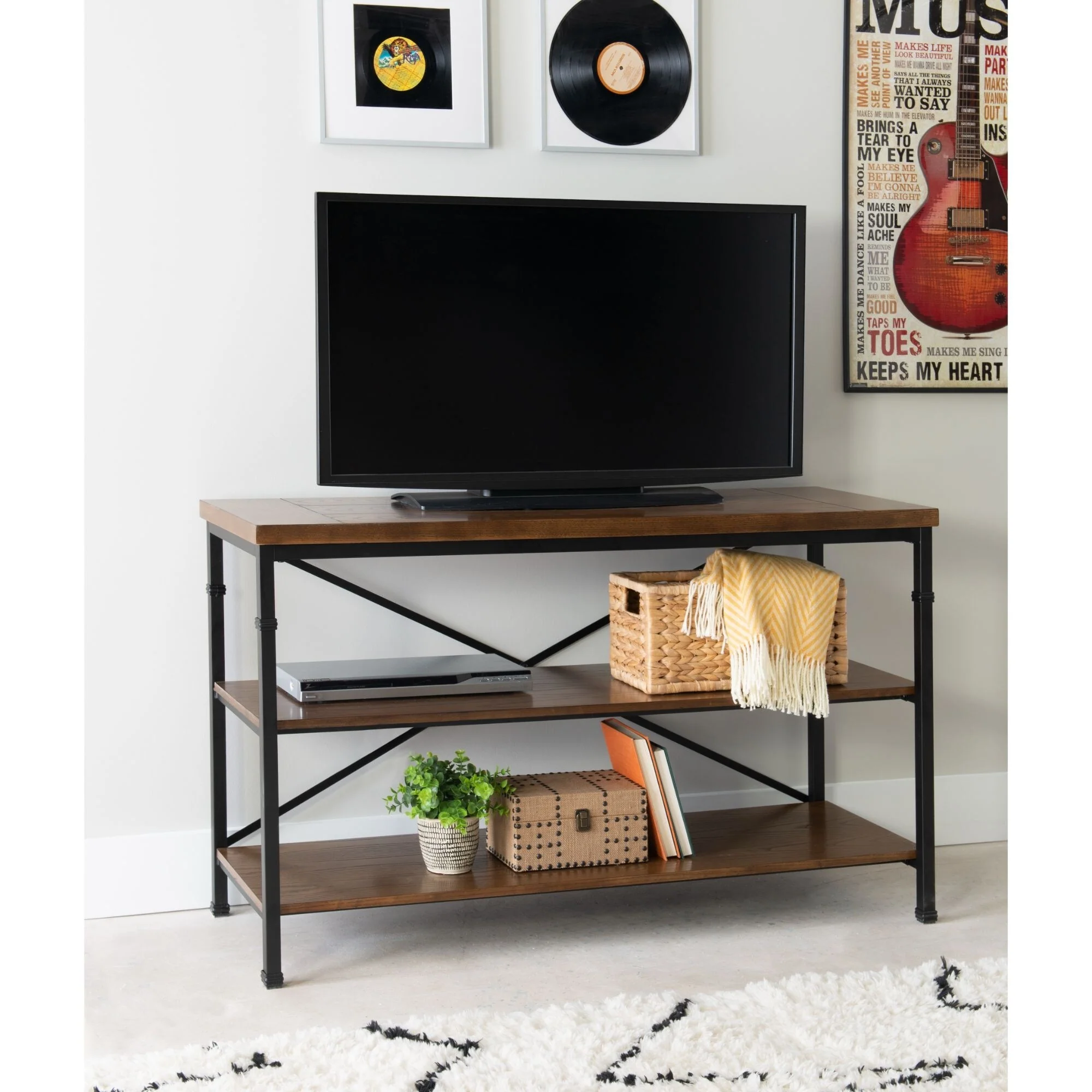 Powder Coated TV Stand With Shelves - 50 - Black