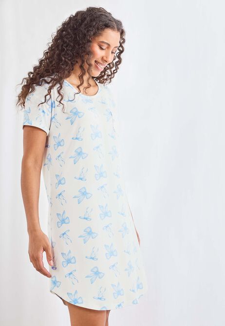 Womens White Bow Print Soft Touch Nightdress