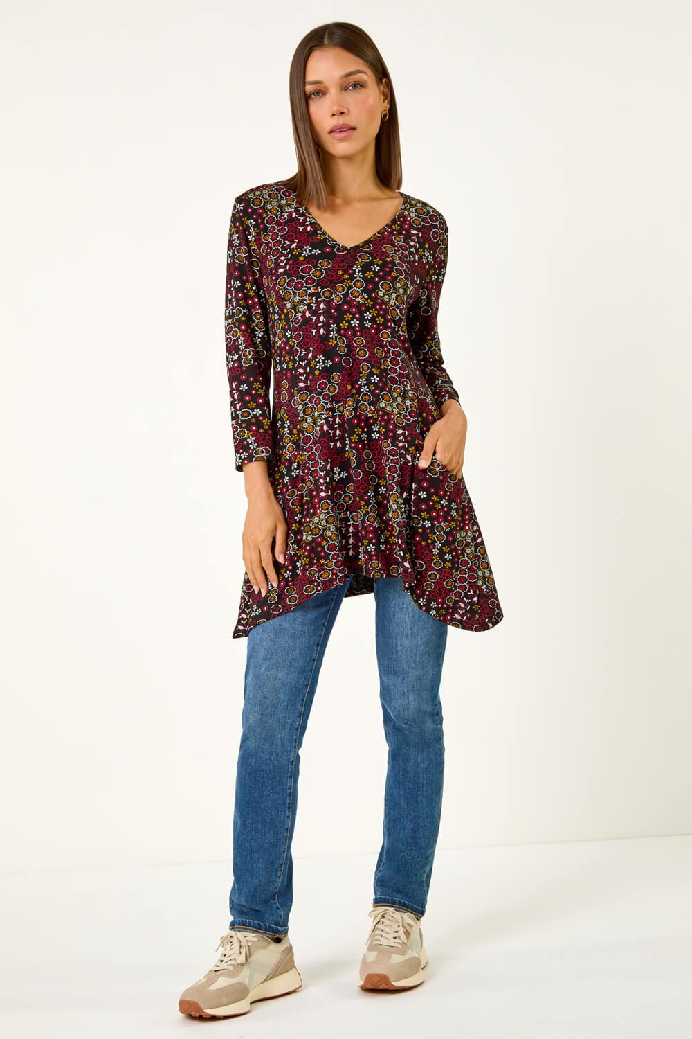 Roman Disty Circle Print V-Neck Tunic