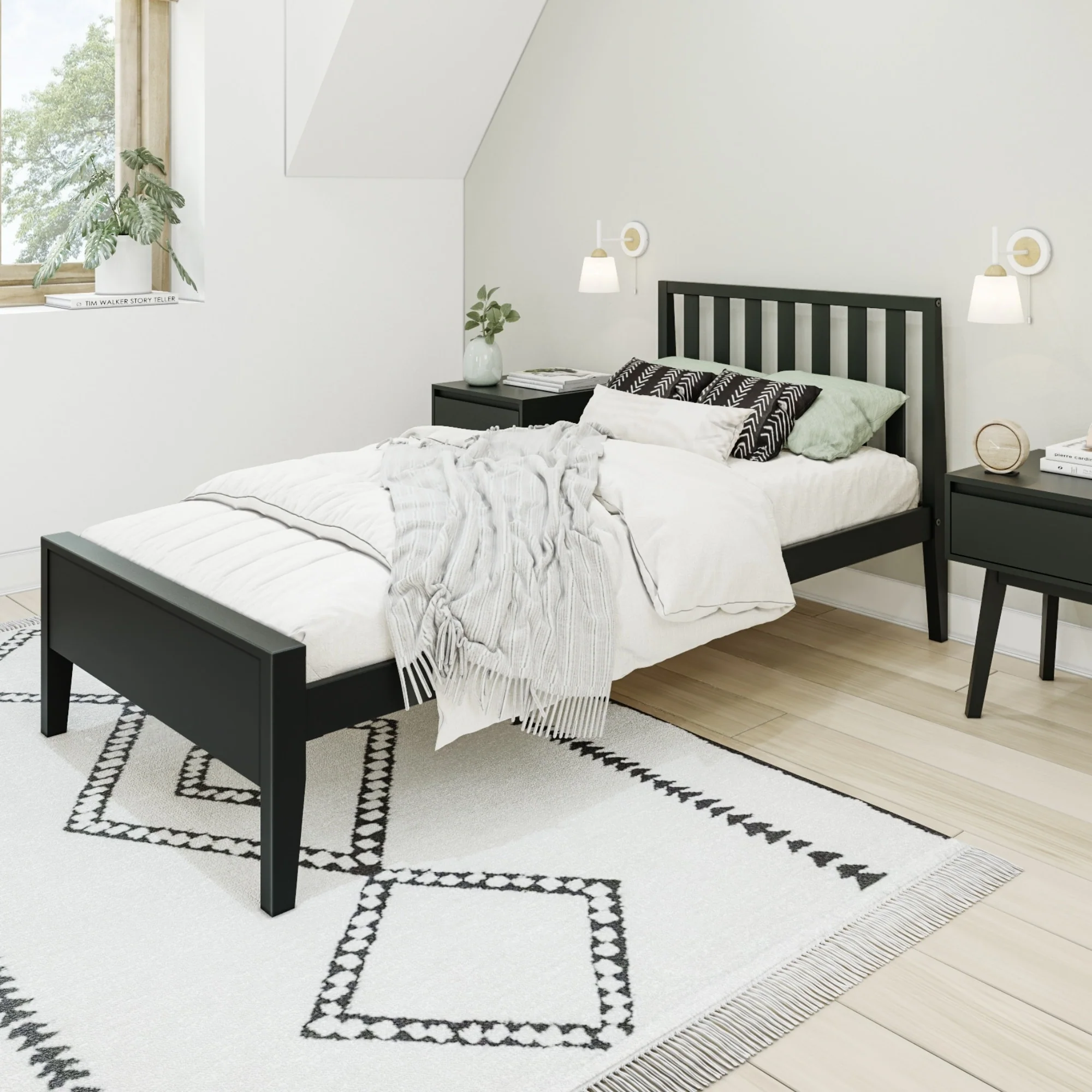 Max and Lily Scandinavian Twin-Size Bed with Slatted Headboard