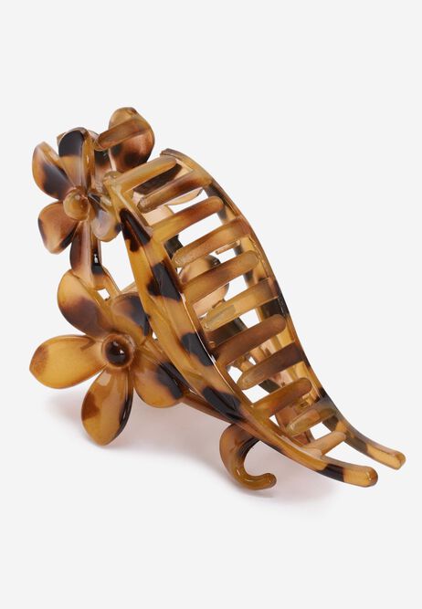 Womens Brown Long Flower Hair Clip