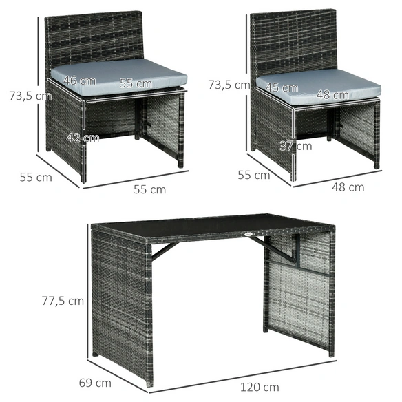 Balkonmöbelset, LxBxH: 120 x 69 x 77,5 cm