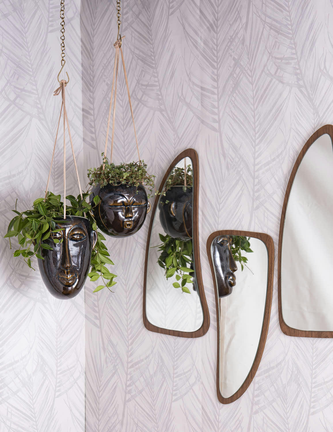 MASK - Cache-pot rond à suspendre en céramique h.18cm brun foncé