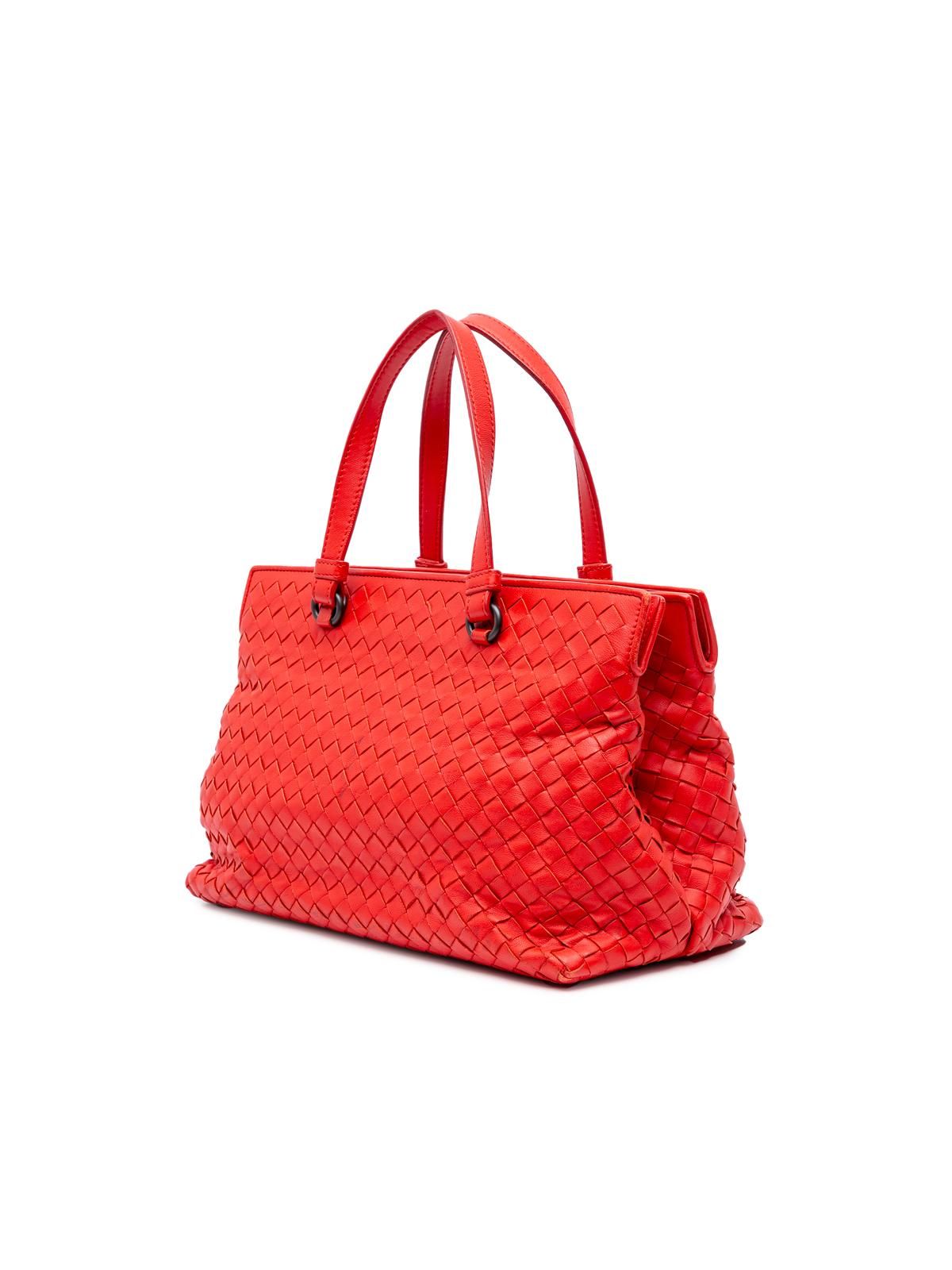 Bottega Veneta Preloved Intrecciato Leather Tote Bag - Red Satchel