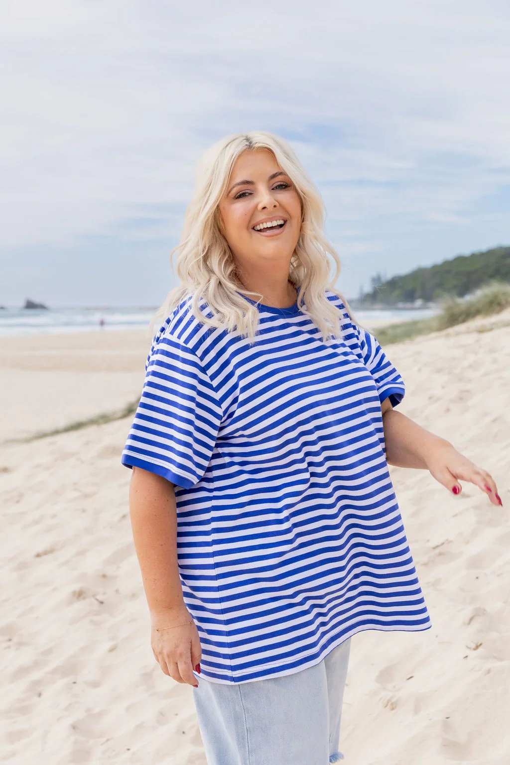 Striped Tee in Cobalt/White
