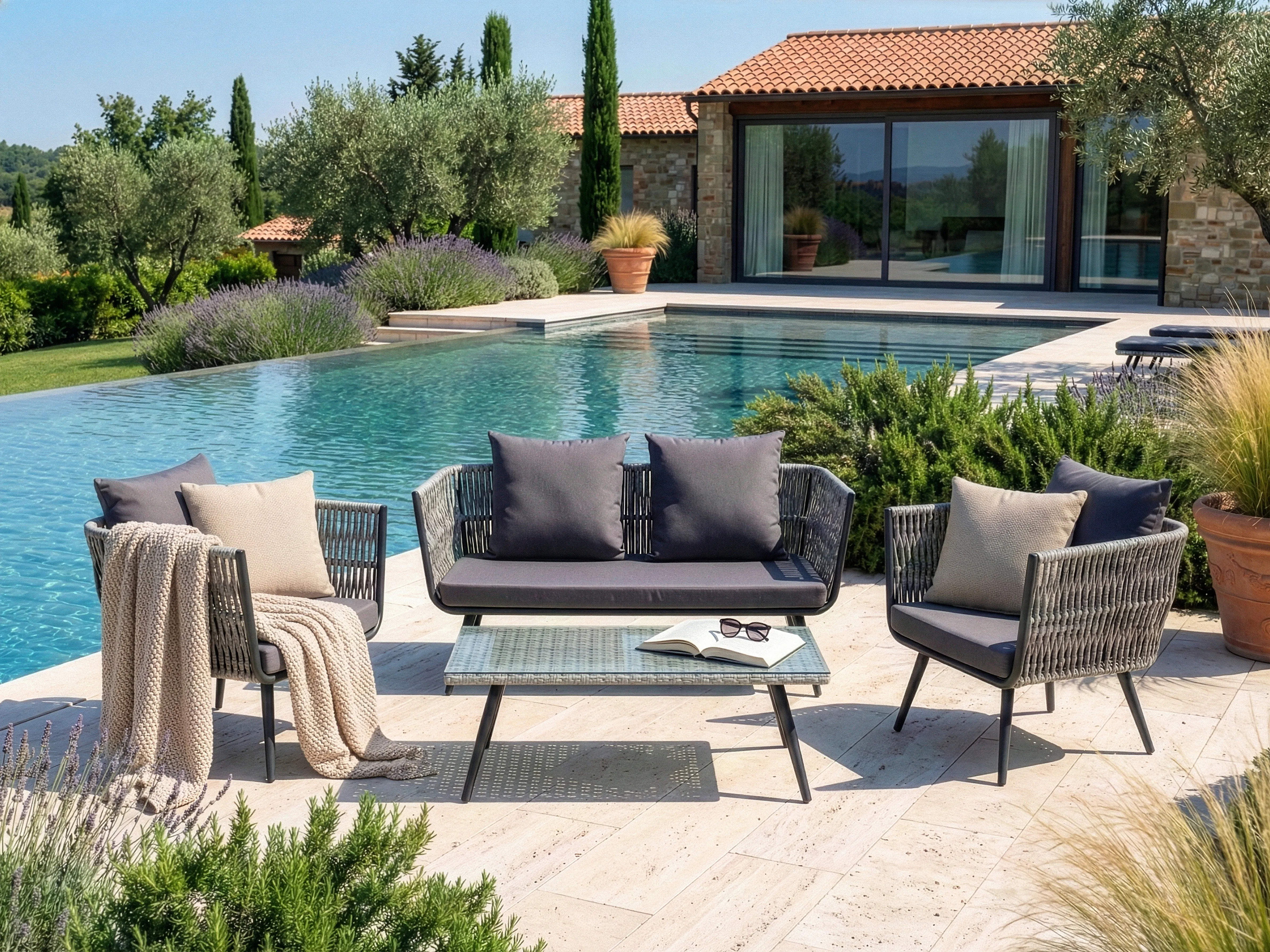 Garden Lounge Set with Table 4 Seater RAGUSA PE Rattan Grey